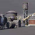 Industrial Equipment Structure Featuring Water Tower Pipes Conveyor Belt And Metal Frames
