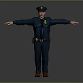 Realistic Police Officer In Blue Uniform Standing With Hat Mustache Brown Shoes And Arms Outstretched