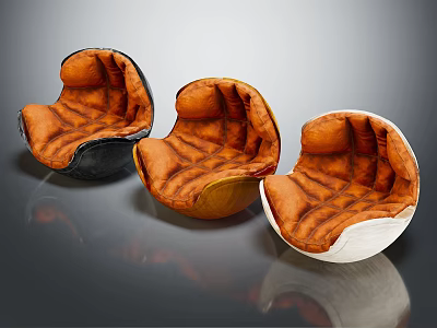 Stylish Round Bean Bag Chairs in Black Brown and White Leather Texture for Comfortable Seating 3d model