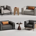 Modern Casual Sofa Set With Single Armchairs Wooden Coffee Table And Decorative Pillows