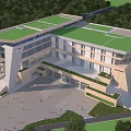 Modern Office Building Exterior With Glass Curtain Wall Staircase Geometric Design And People Walking