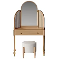 Modern Wooden Dressing Table With Rattan Mirror Drawer And Stool 3d model