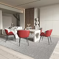 Elegant Modern Restaurant Interior With Marble Dining Table And Red Chairs 3d model