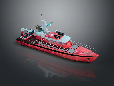 Red Patrol Boat Model With Detailed Deck Structure And Antenna Equipment 3d model