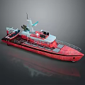 Red Patrol Boat Model With Detailed Deck Structure And Antenna Equipment
