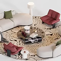 Beige Sofa And Coffee Table Set With Red Accent Chairs Green Pillows And Patterned Rug 3d model