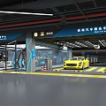 Luxury Car Dealership Showroom With Yellow And White Sports Cars And Glass Facade