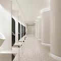 Modern Public Restroom Interior With White Columns Black Panel Urinals Terrazzo Floor And Lighting