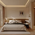 Modern Minimalist Warm Cream Bedroom With Comfortable Sofa And Matching Natural Wood Coffee Table Set