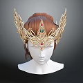 Ornate Golden Tiara With Red And Green Gems Intricate Wing Like Design