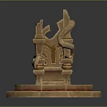 Detailed Ornate Golden Throne Sculpture With Intricate Carvings And Octagonal Base