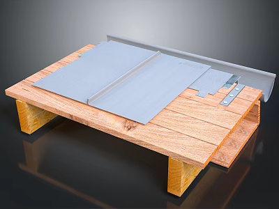 Wooden Platform With Metal Roofing Sheets And Metal Strips For Construction Use 3d model