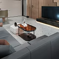 Modern Living And Dining Room Interior Design With Wooden Elements Grey Sofa And Dining Chairs