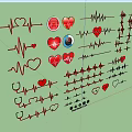 Modern heart electrocardiogram heart pulse line hand-painted line pattern 3d model