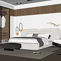 Minimalist Modern Bedroom Interior Design With Wooden Walls Large Bed Wardrobe Chair Plant And Rug