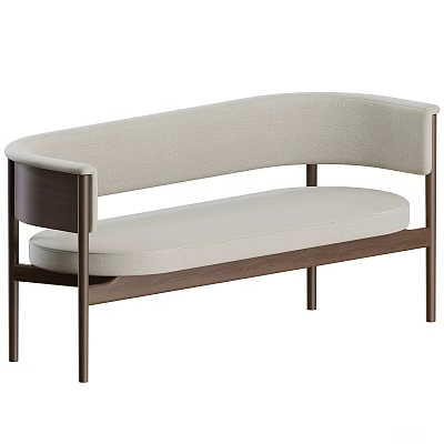 Modern Minimalist Sofa Bench With Beige Cushion And Walnut Wooden Frame 3d model