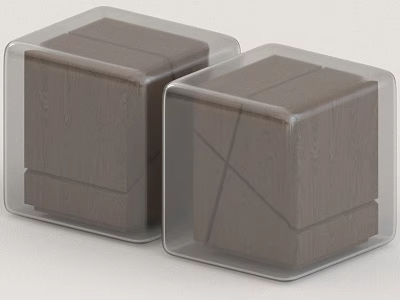 Modern Cube Shaped Dark Brown Stools With Transparent Frame And Minimalist Design 3d model