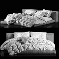Modern Style Double Bed With Upholstered Headboard White Sheets And Fluffy Comforter 3d model