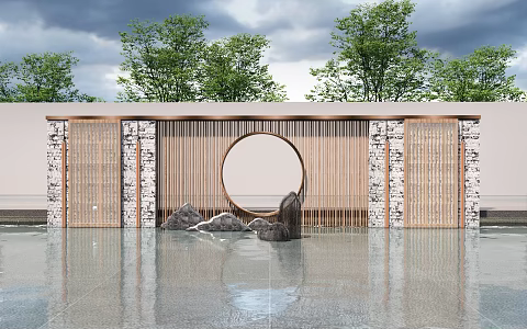 New Chinese Style Landscape Wall Landscape Wall Enclosure Background Wall Screen Grille Landscape Wall 3d model