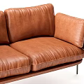 Stylish Brown Leather Two Seater Sofa With Modern Design And Metal Legs