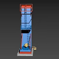 Blue Red Industrial Tower Structure Featuring Ladder Platform And Mechanical Components