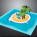 Blue Animal Standing On Tropical Island With Palm Trees And Blue Water