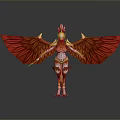 Mythical Phoenix Inspired Creature With Red Wings And Golden Decorations In Humanoid Form