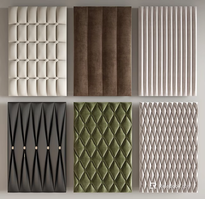 Upholstered Wall Panels With Various Textures Colors And Patterns For Interior Design 3d model 