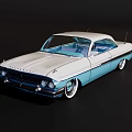 Classic Vintage Blue And White Car With Streamlined Body Chrome Accents And Wheels