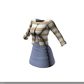 Stylish Striped Cropped Top With Zipper And Long Sleeves Light Blue Skirt
