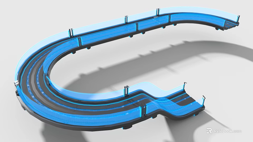 Modern Curved Blue Bridge With Transparent Railings And Contemporary Architectural Design 3d model 