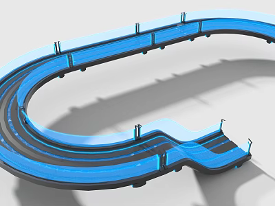 Modern Curved Blue Bridge With Transparent Railings And Contemporary Architectural Design 3d model
