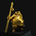Golden Sculpture Carving Of Armored Figure Holding Staff On Black Cracked Base