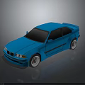 Blue Two Door Coupe With Rear Spoiler And Alloy Wheels On Dark Reflective Surface