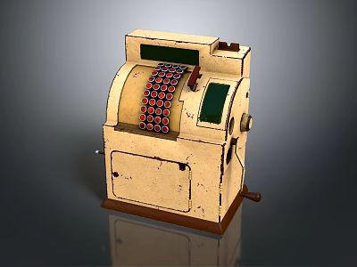 Vintage Commercial Equipment Old Fashioned Cash Register With Green Panel Red Buttons And Classic Design 3d model