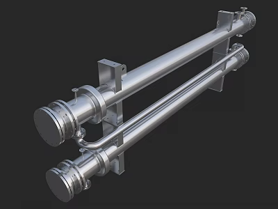 Stainless Steel Industrial Equipment Featuring Dual Pipes Flange Connections And Mounting Brackets 3d model