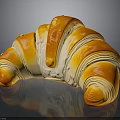 Golden Buttery Flaky Croissant With Shiny Layered Texture On Black Surface