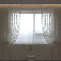 Elegant White Lace Curtains For Cozy Window With Wooden Floor And Green Plant