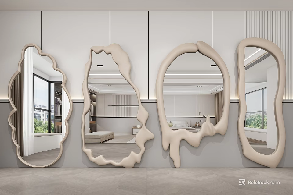 Modern Decorative Wall Mirrors With Unique Shapes And Elegant Designs 3d model 