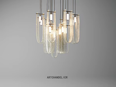 Art Chandelier With Modern Design Textured Glass Rings And Metal Frames Illuminated 3d model
