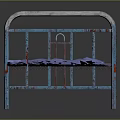 Rustic Metal Bed Frame With Blue Mattress And Red Blue Accents