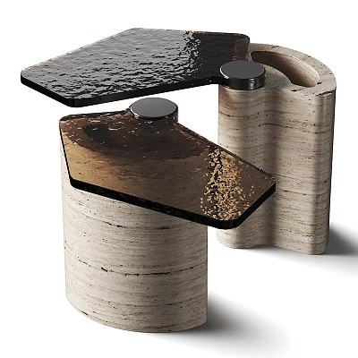 Unique Modern Coffee Table With Black Brown Tabletop And Cylindrical Stone Bases 3d model