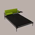 Modern Double Bed With Green Headboard Metal Frame Black Mattress And Foldable Side Tray