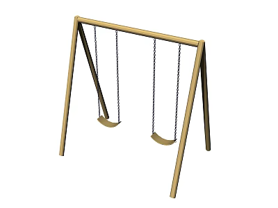 Outdoor Wooden Swing Set With Two Seats And Metal Chains For Kids Play 3d model