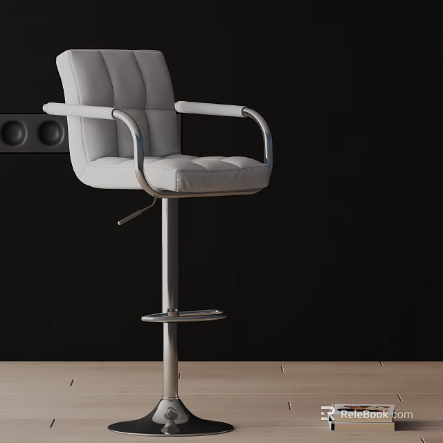Modern Gray Leather Bar Stool With Metal Frame And Stylish Armrests 3d model 