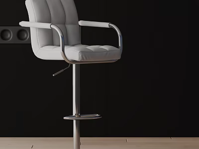 Modern Gray Leather Bar Stool With Metal Frame And Stylish Armrests 3d model