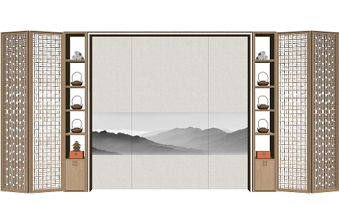 New Chinese background wall background wall partition combination 3d model