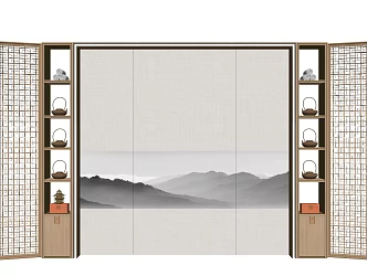 New Chinese background wall background wall partition combination 3d model