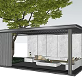 Modern Pergola With Large Tree Metal Lattice Marble Wall And Outdoor Lounge Sofa Coffee Table