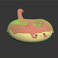 Cute Cartoon Cat Shaped Donut With Pink Frosting Yellow Base And Smiling Face